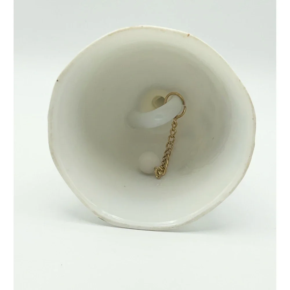 Vintage Porcelain Dinner Bell Purple Violets Floral Gold Trim Ceramic 4.75